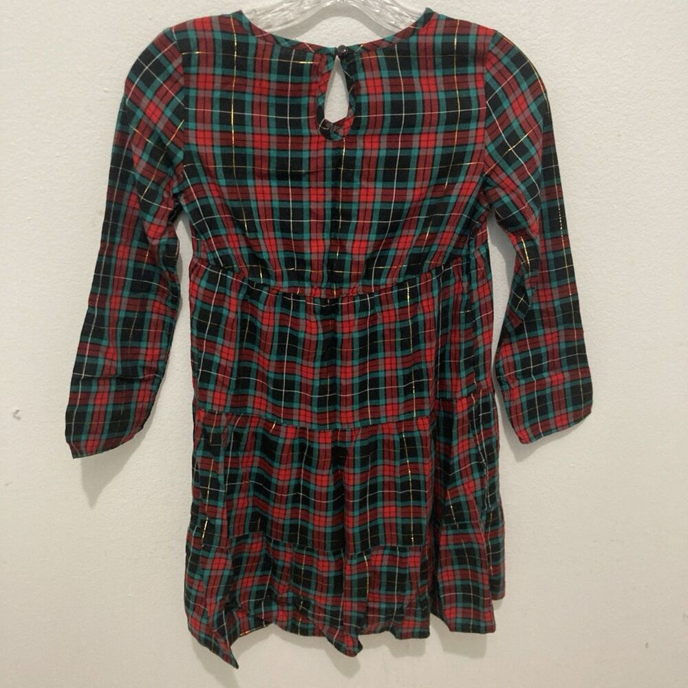 OLD NAVY red green multicolor plaid long sleeve tiered holiday dress M(8) - Picture 6 of 8